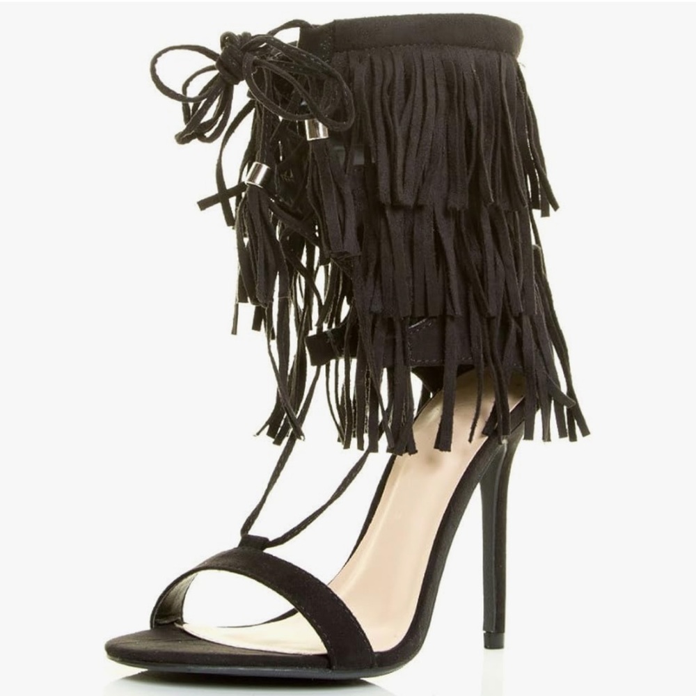 Black Fringe Stiletto Heels